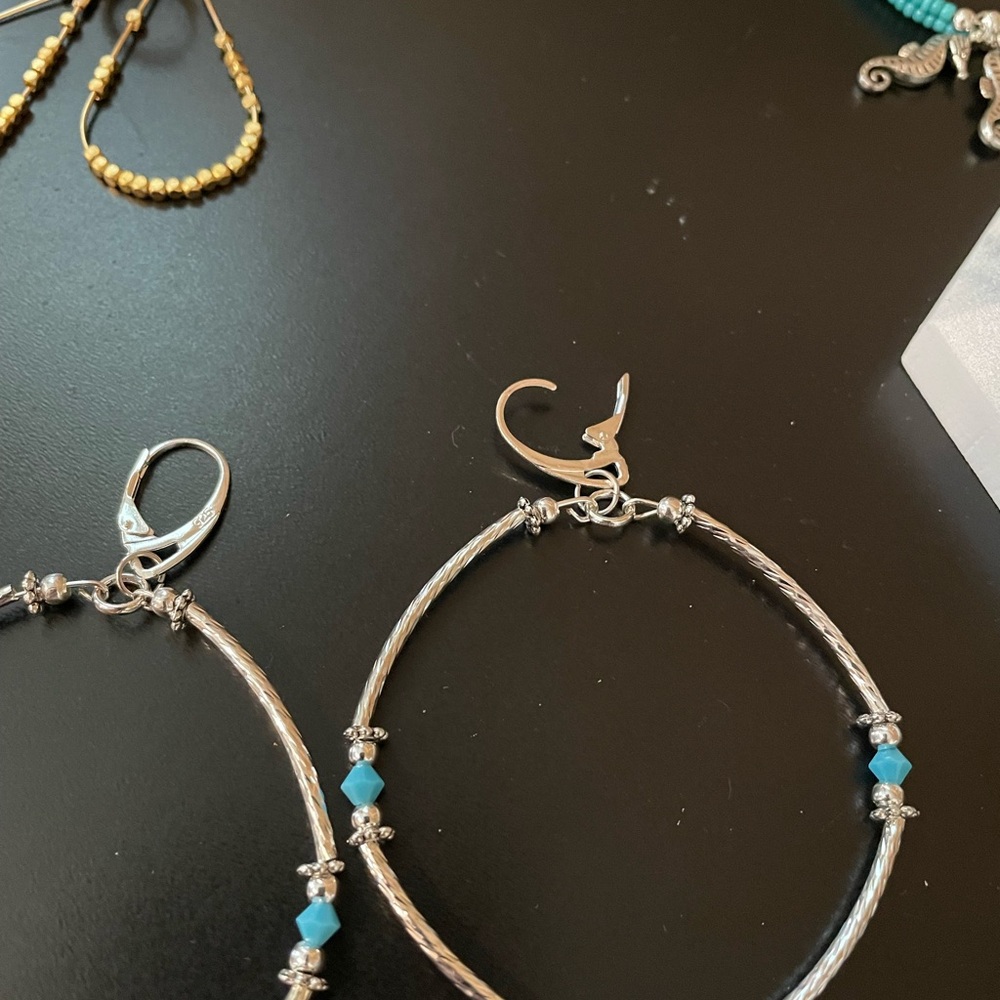 Silver and Blue Beaded Earrings - Picture 4 of 6